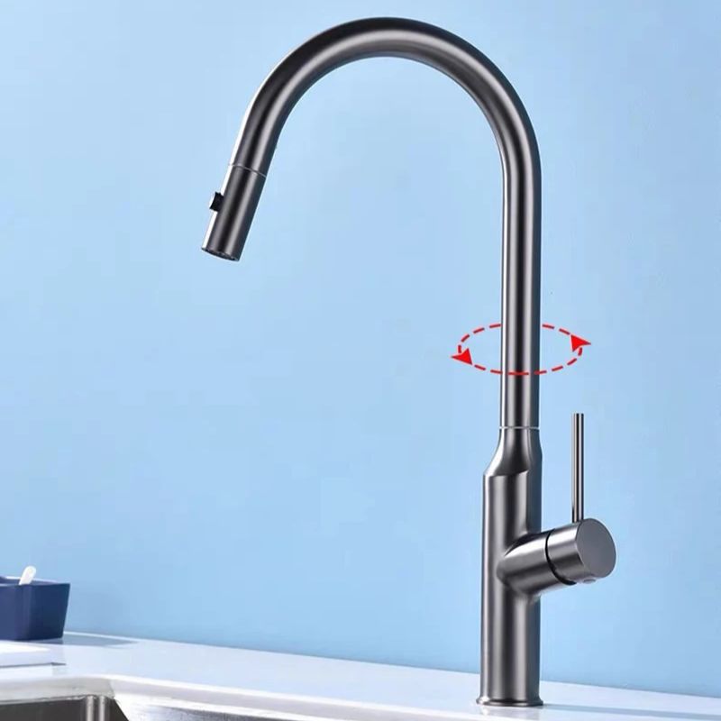 Double Function Water Kitchen Pull-out Sink Faucet Gray 304 Stainless Steel Hot And Cold Water Single-hole Telescopic Sink Tap