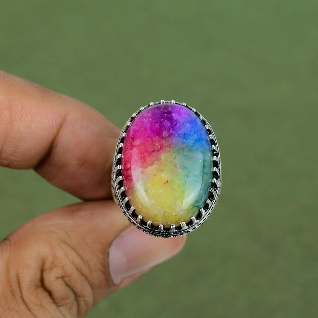 Rainbow Solar Quartz Druzy Ring 925 Sterling Silver Ring Handmade Jewelry Gemstone Statement Ring Engagement Gifts Available In Ring Size