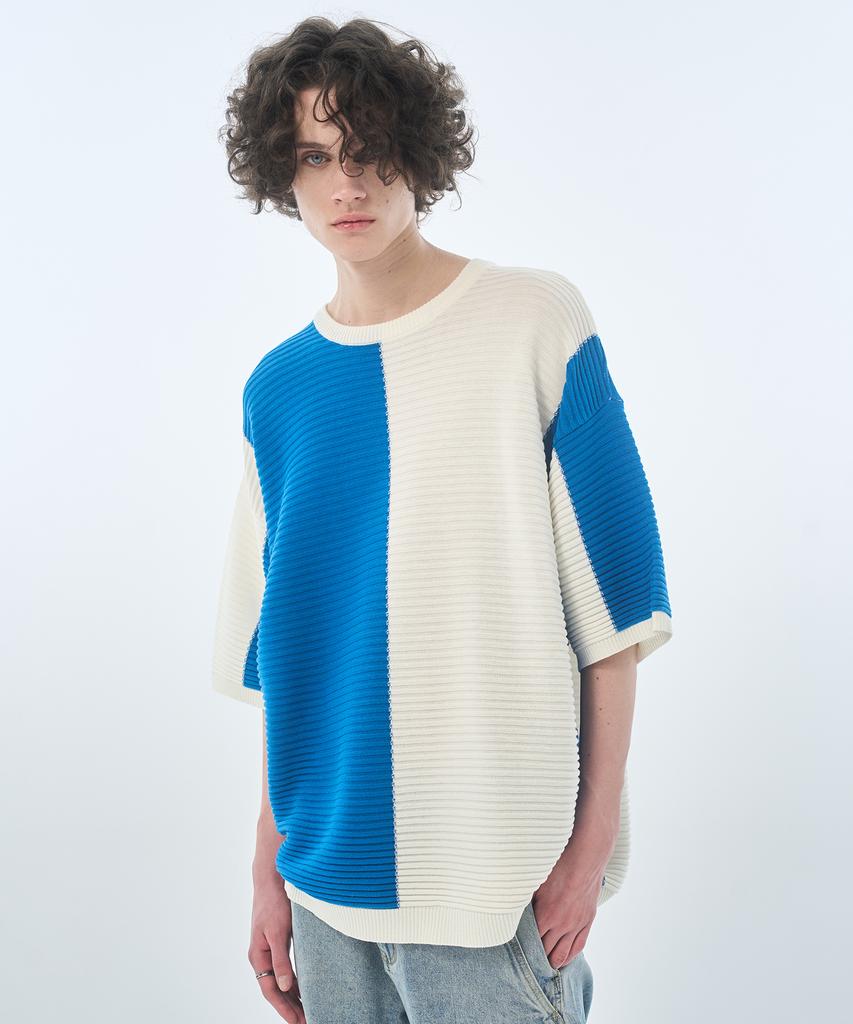 ZENSAI Combination Block Knit Blue