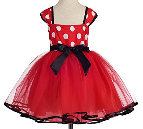 Dressy Daisy Baby Minnie Mouse-inspired Polka Dot Costume for Girls, Birthdays, Parties, Tulle Skirt, Headband Included, Red, Ages 9-12 Months