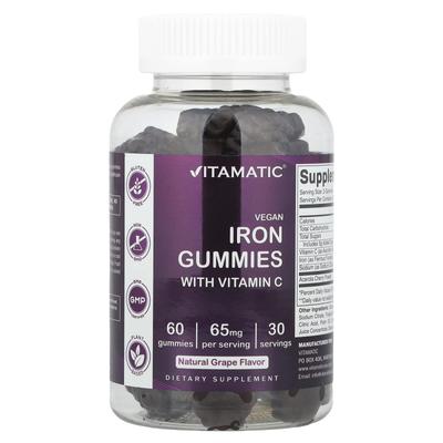 Vegane Eisen-Gummibärchen mit Vitamin C, Natürlicher Traubengeschmack, 60 Gummibärchen