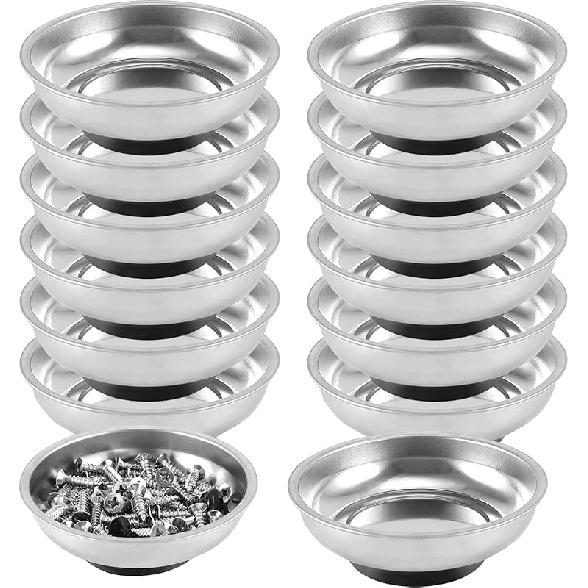 FUNSUEI 12 Packs 6 Inch And 3 Inch Magnetic Tray Set, Stainless Steel Magnetic Bowl, Round Magnetic Parts Tray For P, Screws, Bolts, Nuts, Small