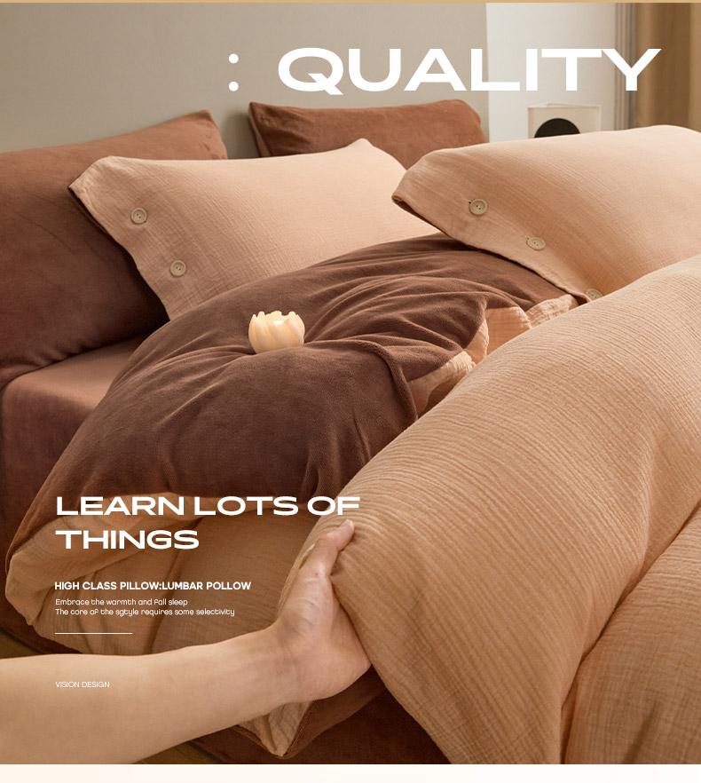 Sleep Grid Full Cotton Bubble Double Layer Yarn with Milk Velvet Four Piece Set