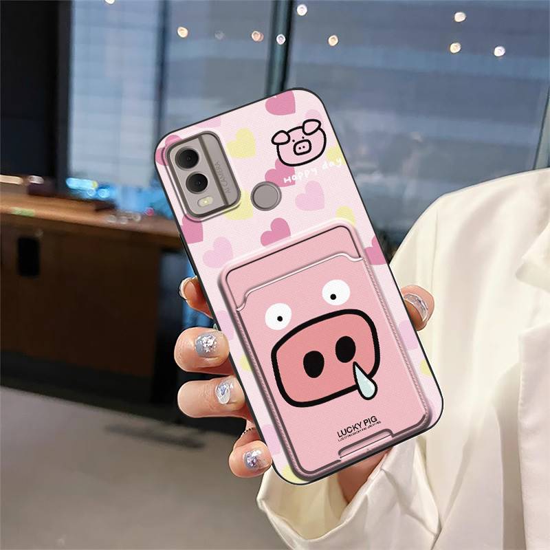 Full wrap Anti-dust Phone Case For Nokia C22 Silicone Dirt-resistant Cute Cartoon Card sleeve Cover TPU Card slot