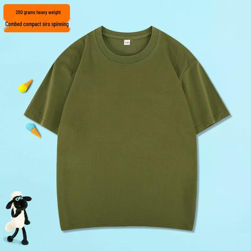 200g Pure Cotton Children's Short Sleeve Round Neck T-shirt – Parent-Child Casual Campus Style, Boys' Plain Color School Uniform Top