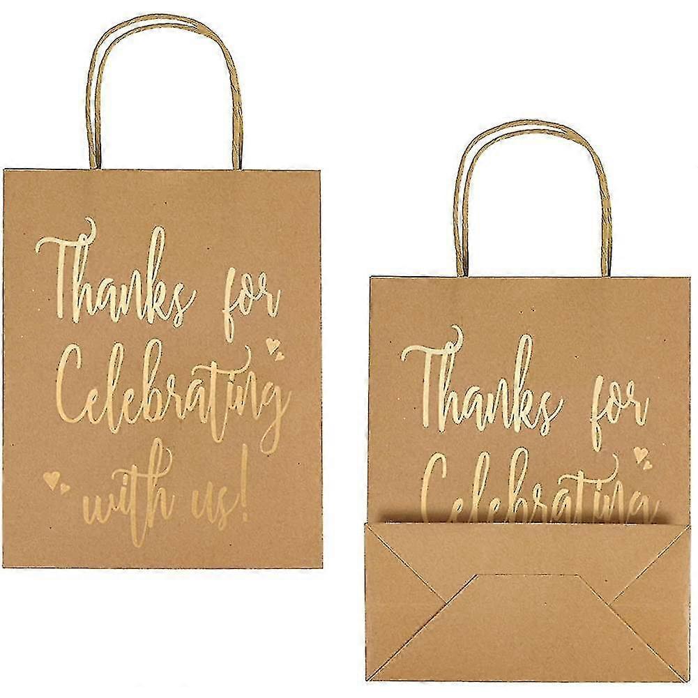 Gift Bags Medium Size - Gold Foil"thanks For Celebrating With Us" Brown Paper
