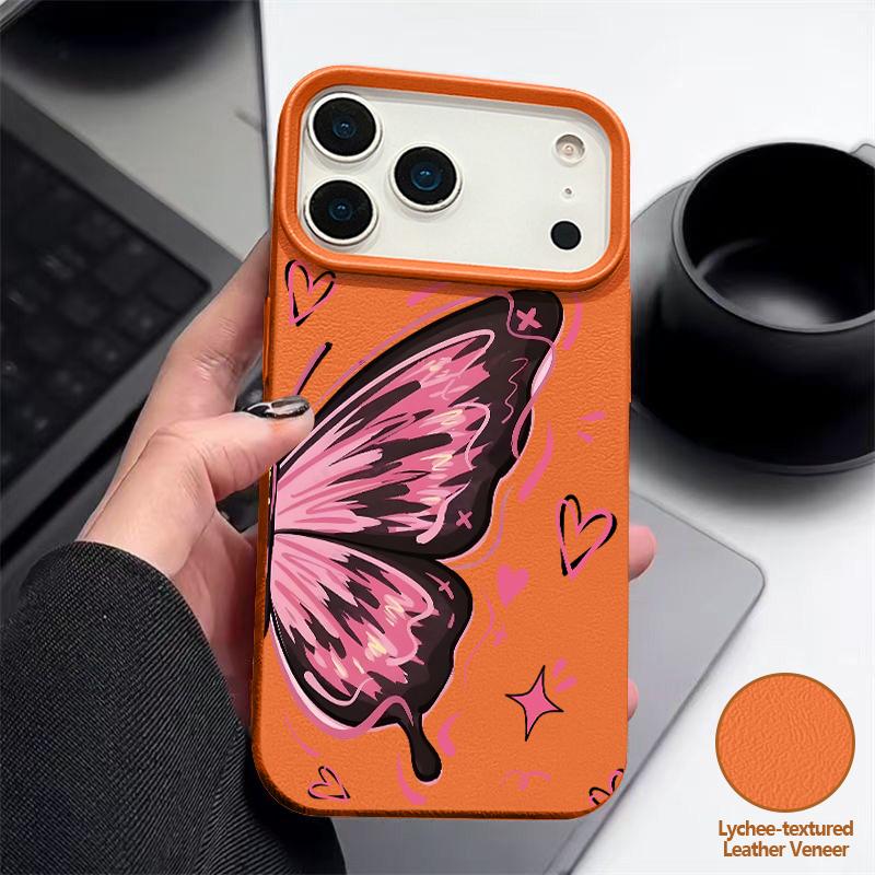 For iPhone 18 Pro Max Case Colorful Butterfly Leather Texture Silicone Cover For iPhone 17 16 15 14 13 Pro Max 16E 17E