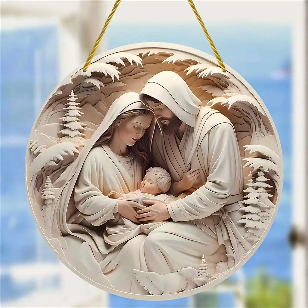 Acrylic Jesus Birth Christmas Pendant 3D Visual Hangable Creative Christmas Tree Jewelry Pendant Home Decoration Exquisite Gifts