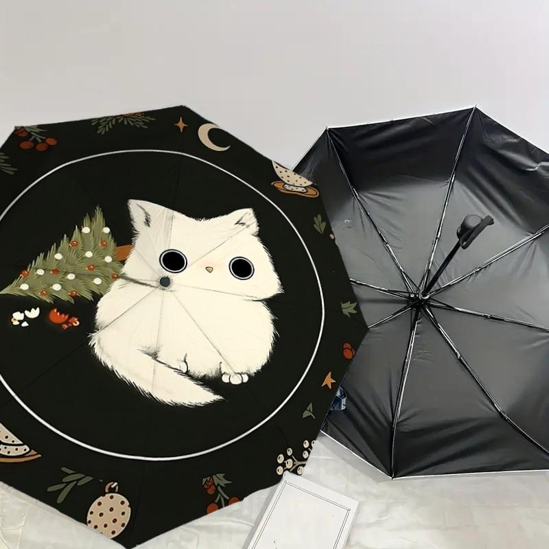 1PC cat, Christmas Automatic Open/Close Umbrella with Windproof, 8-Rib Sturdy Canopy, Durable Ribs, Fashionable Design, Outdoor Accessory, Fun Prin, H