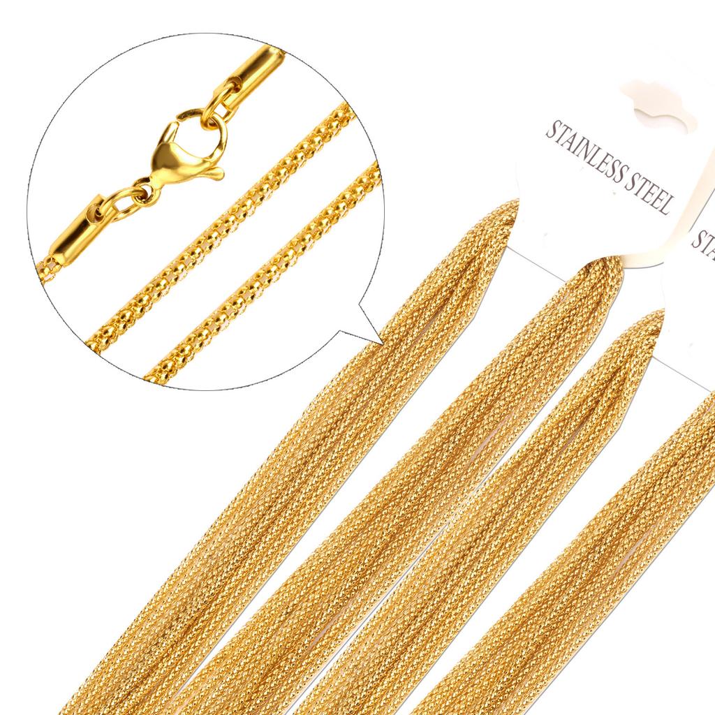 Plain Chain Necklace 2mm with Chain Corn Chain Fashion Thick Chain Stainless Steel Plated 18K Gold Necklace