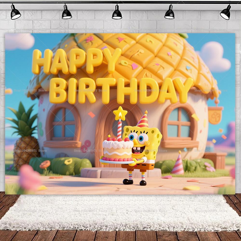 SpongeBob SquarePants Fun Backdrop Banner Classic Cartoon Underwater Theme Kids Boys Girls Birthday Decor Background Supplies
