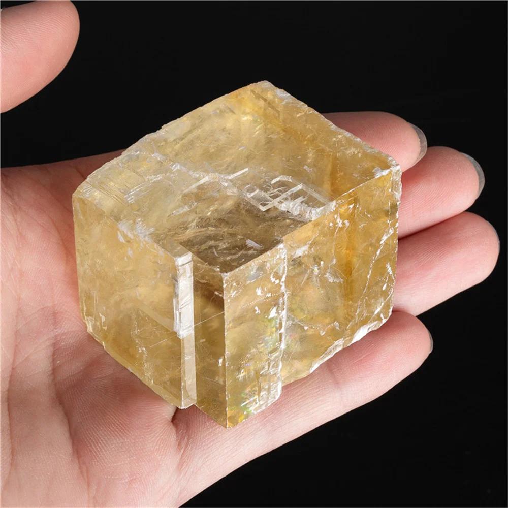 1Pc Large Natural Optical Calcite Raw Iceland Spar Crystal Minerals Specimen Healing Stones Home Decor 80-110g жёлтый