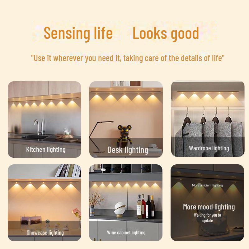 Ultra-Thin LED Cat's Eye Motion Sensor Lamp - Rechargeable & Self-Adhesive for Wardrobe or Wine Cabinet