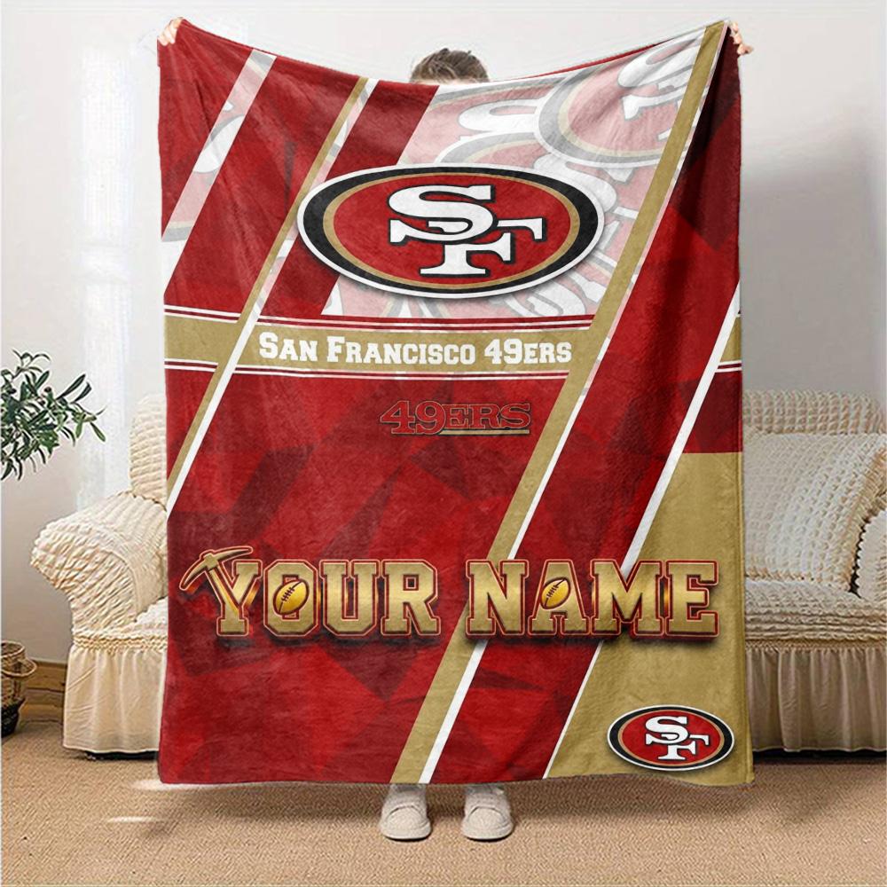 Name Custom SF 49ers Print Flannel Blanket High Quality Warm Comfortable Cover for All Seasons Perfect for Gifts Home Decor