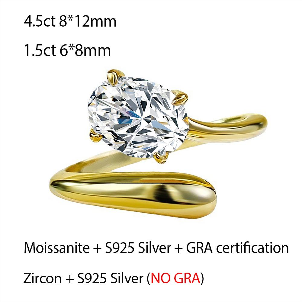 

OEVAS 1.5CT 4.5CT Oval Cut Moissanite Rings For Women Adjustable S925 Silver One size Wedding Band Fine Jewelry resizable&1.5ct Zircon золотой