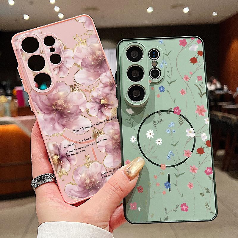 Little Floral Pattern Magnetic Case For Samsung S26 Ultra S25 Edge S24 FE S23 S22 Plus A54 A15 A35 A55 A16 A36 A56 A17 A37 A57 5G Matte Cover