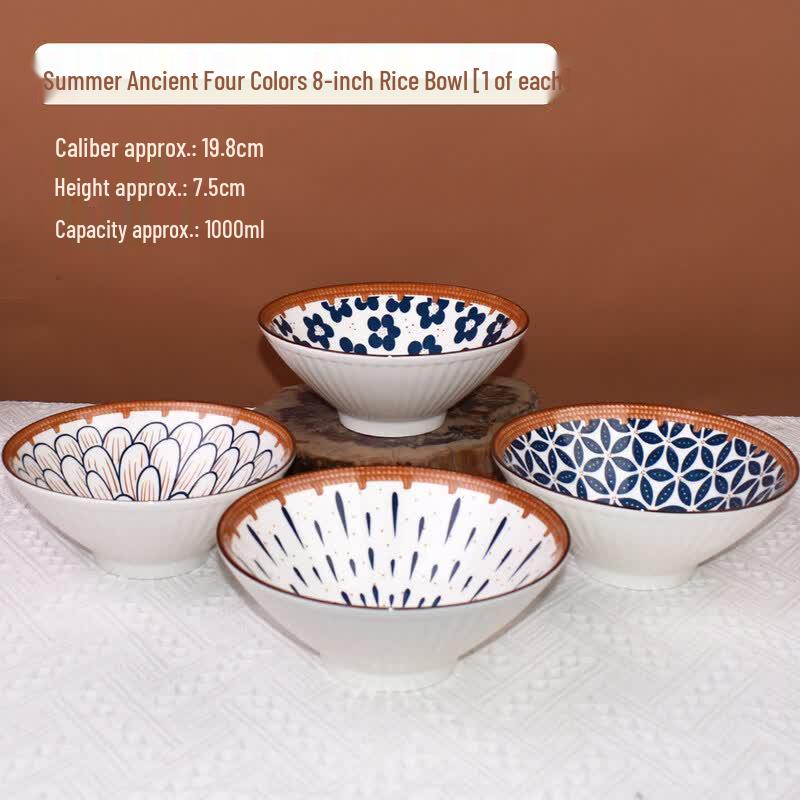 Yuluo Ceramic 8-Inch Japanese Douli Soup Bowl - Set of 4