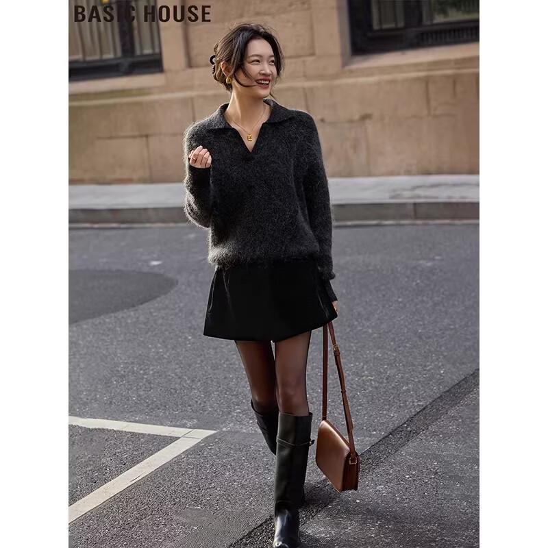 Basic House Women's High-Waist A-Line Wool Blend Shorts
