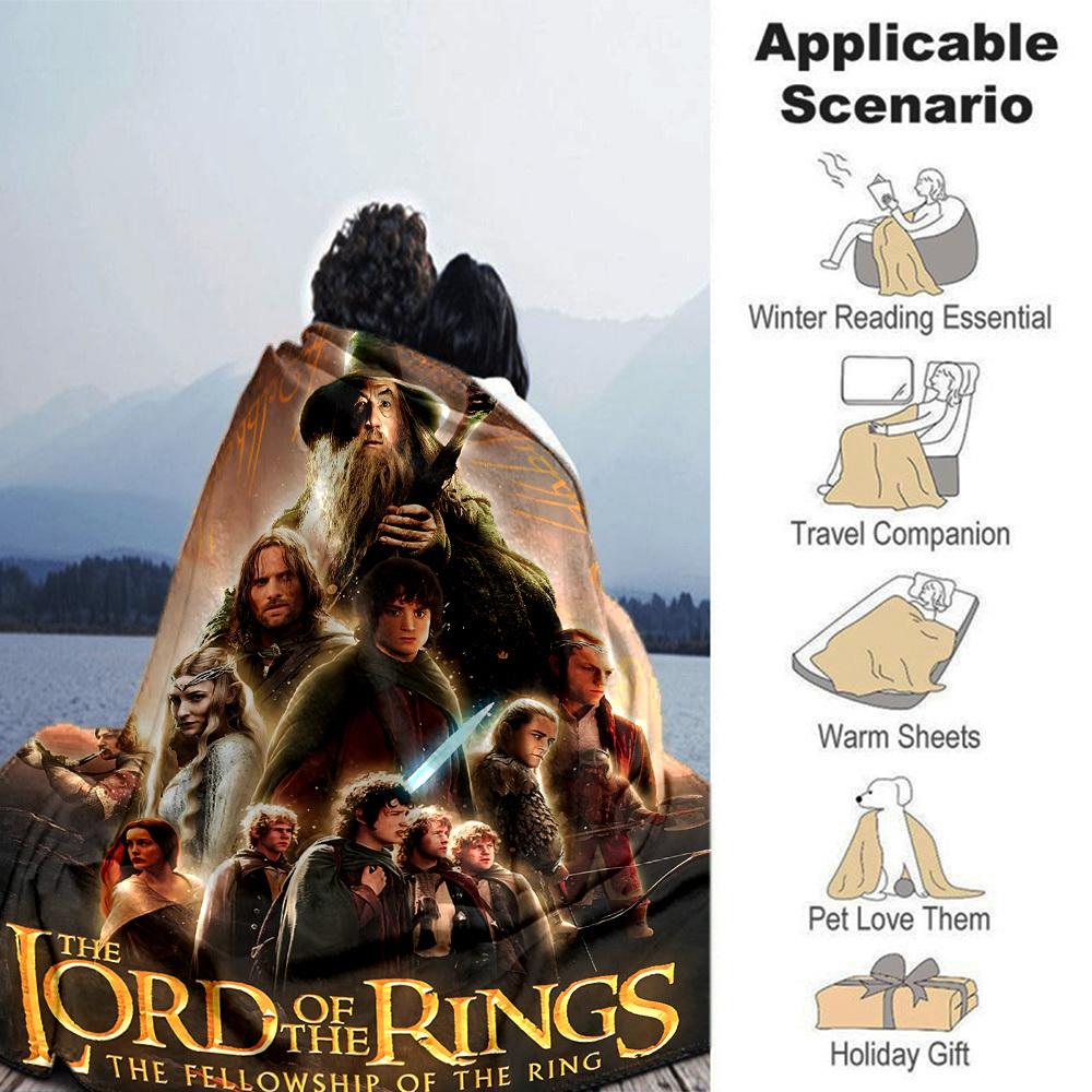 1pc Lord of the Rings Fellowship of the Ring Flannel Blanket Soft Warm Throw for Home, Office, Travel, All-Season Cozy Bedding Gift L1432