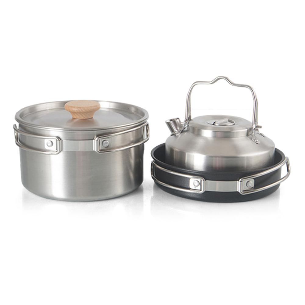Camping Cookware Set Foldable Backpacking Camping Pots and Pans with Kettle
