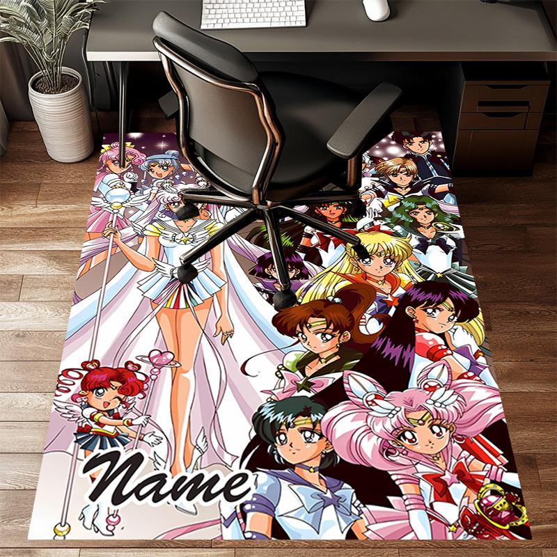 Custom Sailor Moon Mat Personalized Name, Polyester Washable Indoor Entryway Rug, Gift for Christmas, Easter, Thanksgiving Day