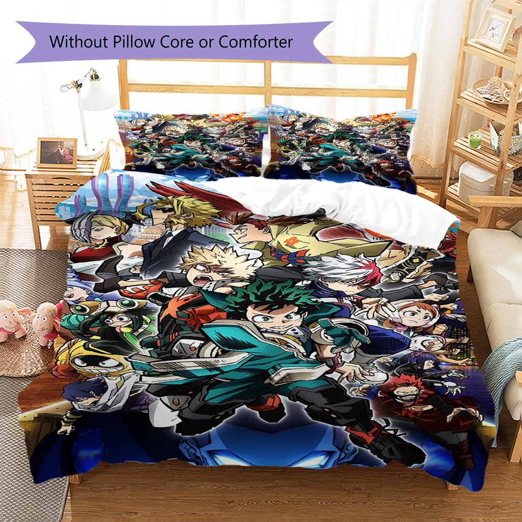 Anime Hero Academia Pattern Bedding Set Quilt Cover Pillowcase Home Decor Gift (1 * Duvet Cover + 2 * Pillowcase, Without Core)