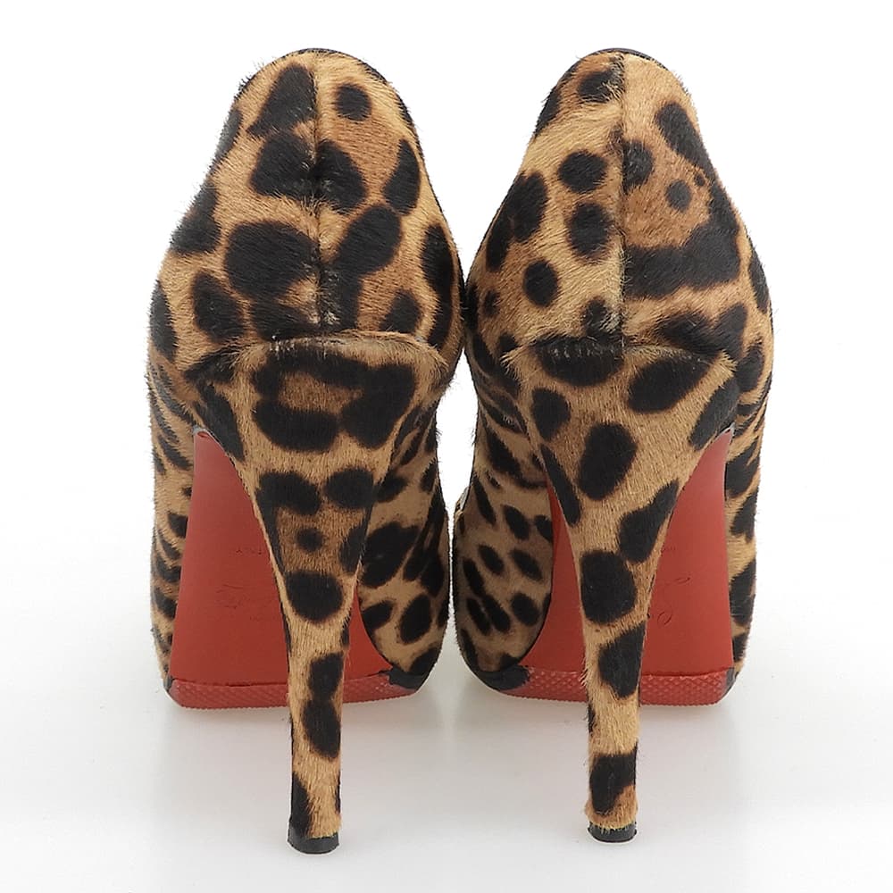 Christian Louboutin Leopard Print Hair Calf Open-toe Pumps for Women, Beige and Brown, Size 36 Shoes 36 Beige / brownUsed