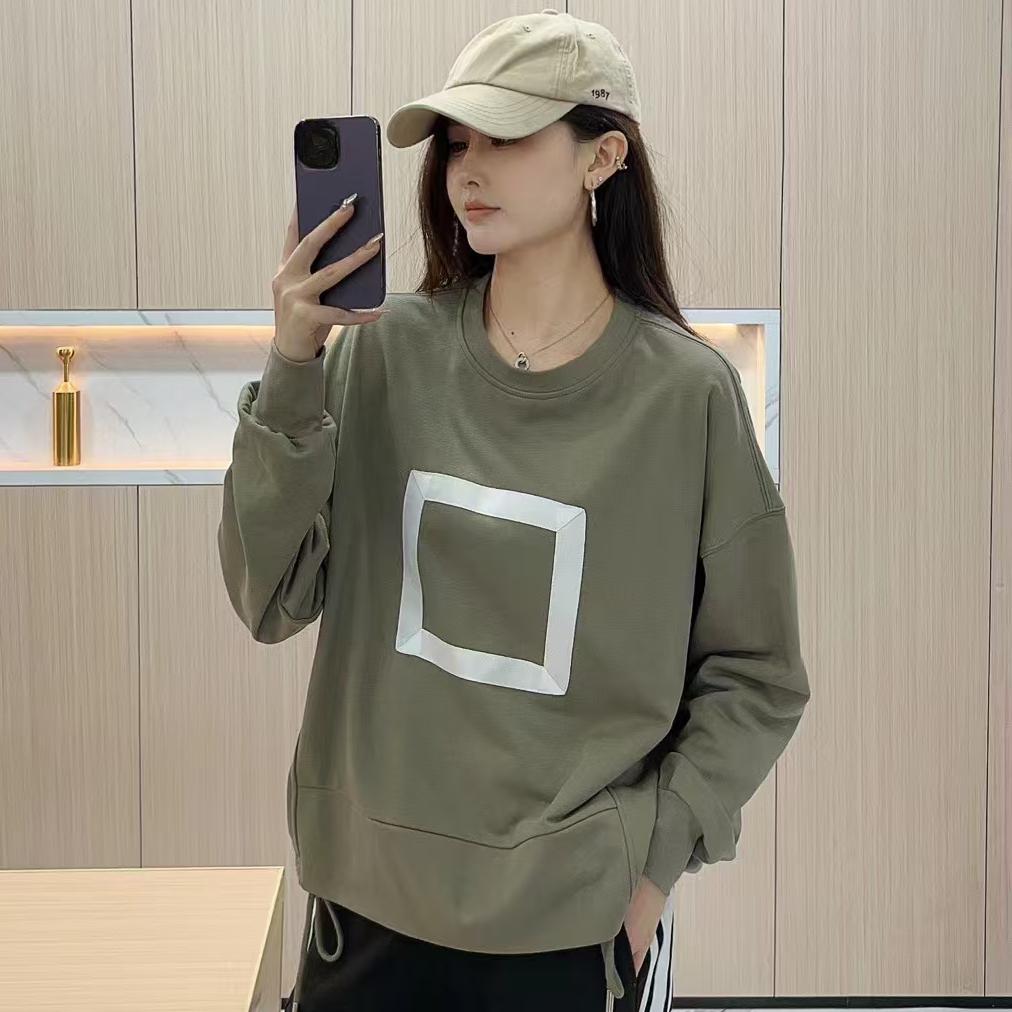 

DIMANAF 2024 Новая футболка для женщин с принтом Толстовки и свитшоты Свободные повседневные базовые топы с круглым вырезом на осень Черный пуловер One Size зелёный