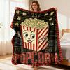 Vintage Movie-Themed Flannel Blanket with Popcorn Design Red & White Striped Fresh Popcorn Print Perfect for Home Theater Decor &