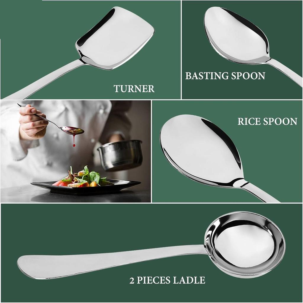 5 Pieces Stainless Steel Serving Spoons Set for Dining Table/Kitchen, 1.8 Mm Heavy Gauge