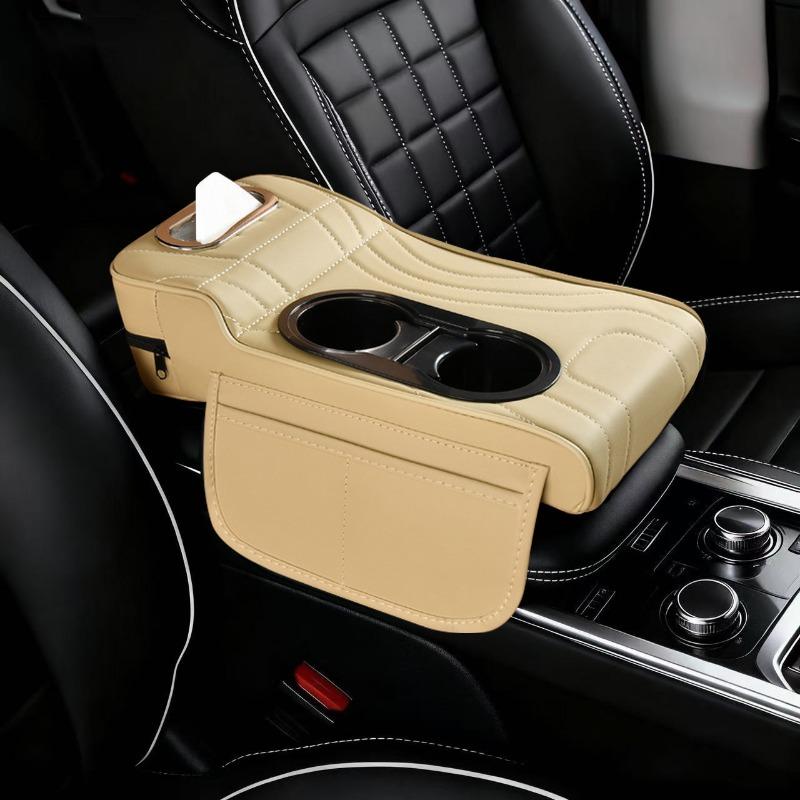 

Car Center Armrest Box Elevator Pad Multi-Function Four-In-One Vehicle Tissue Box Cup Holder High-End Sensation Accessory бежевий