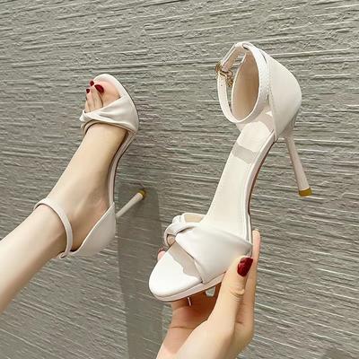 High Heels Women's Summer 2025 New One-word with Kink Black Stiletto Sexy and Beautiful Versatile Open-toed Sandals
