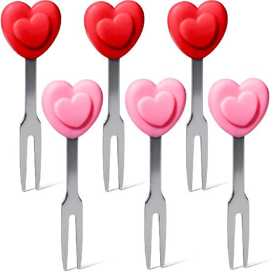 Cocktail Forks, 6-Piece Appetizer Forks, Cat Shapes, Stainless Steel and Silicone Small Forks for Fruits, Cheese, Appetizers