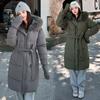 Down Cotton Clothes Women's Medium Length Over the Knee Korean Version Waist Large Fur Collar Thickened Warm Hooded Jacket