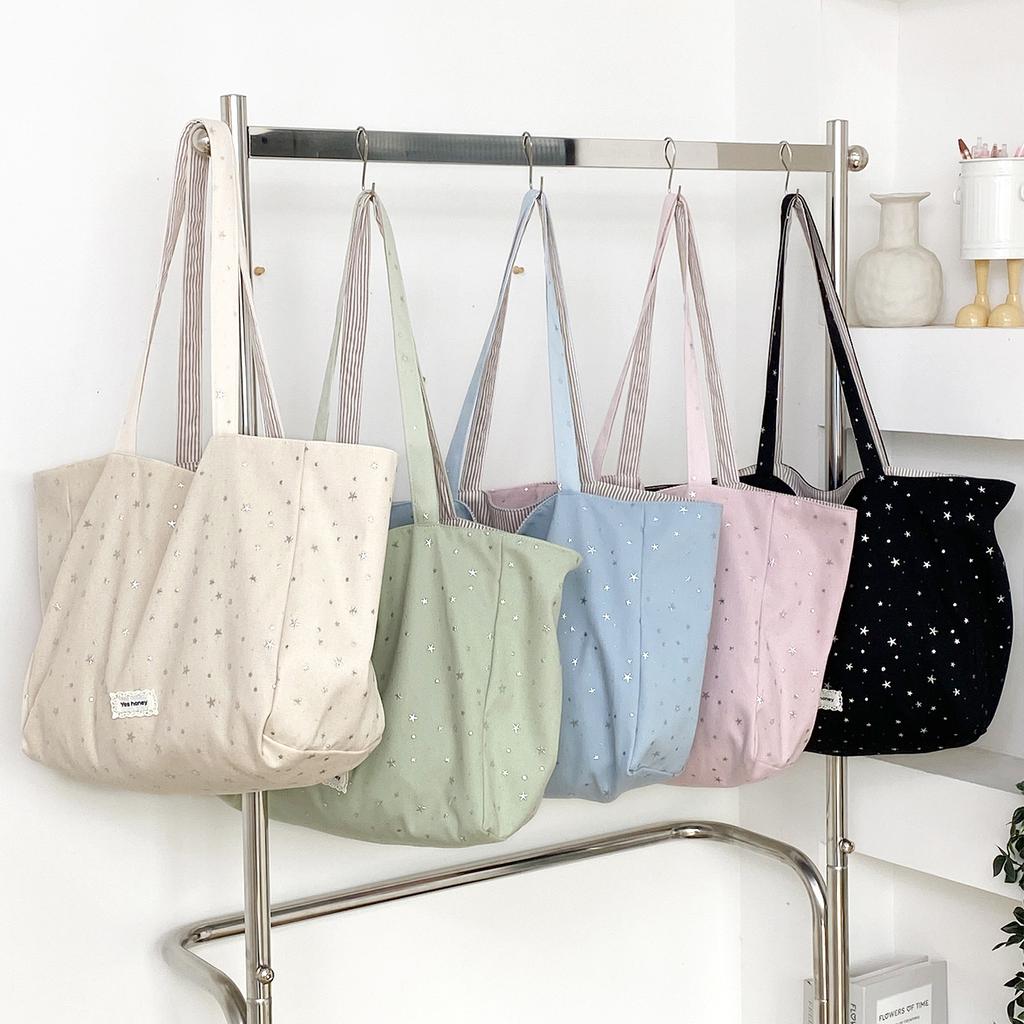 Cute Star Print Double Sided Tote Bag Large Capacity Casual Shoulder Handbag for Women KTB