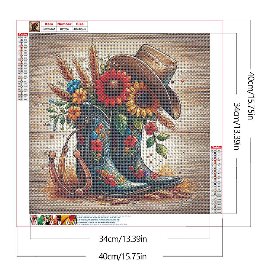 40x40cm Cowboy Boots 5D DIY Full Drill Round Diamond Painting Kit Home Decor