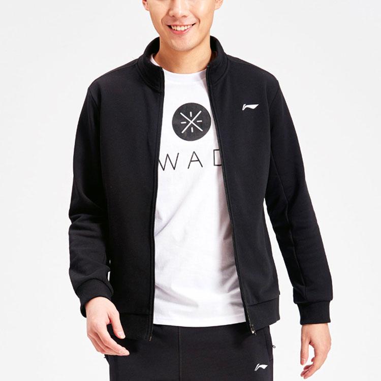 Li Ning Logo Casual Stand Collar Knitted Sports Jacket Autumn Men Jackets Black AWDR627-1
