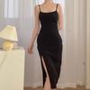 Pure Desire Wind Suspender Dress Seaside Vacation Low Neck Split French Beach Skirt Women's Summer Hip Skirt Waist Skirt
