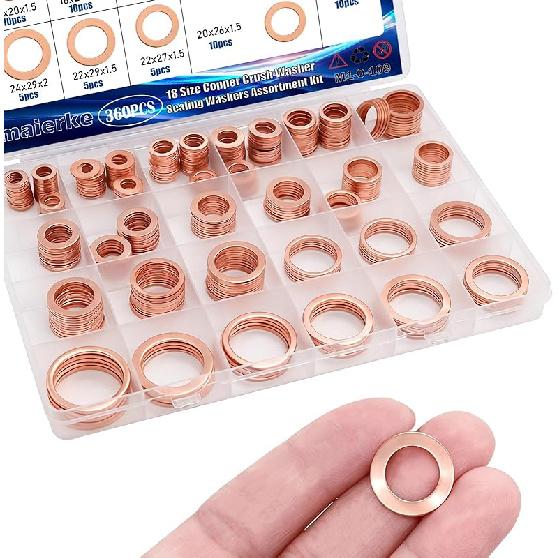 580PCS Crush Washer Oil Drain Plug,18 Sizes Aluminum Oil Drain Plug Gasket Assortment,Automotive Engine Crush Washers (M6 M8 M10 M12 M14 M16 M18 M20