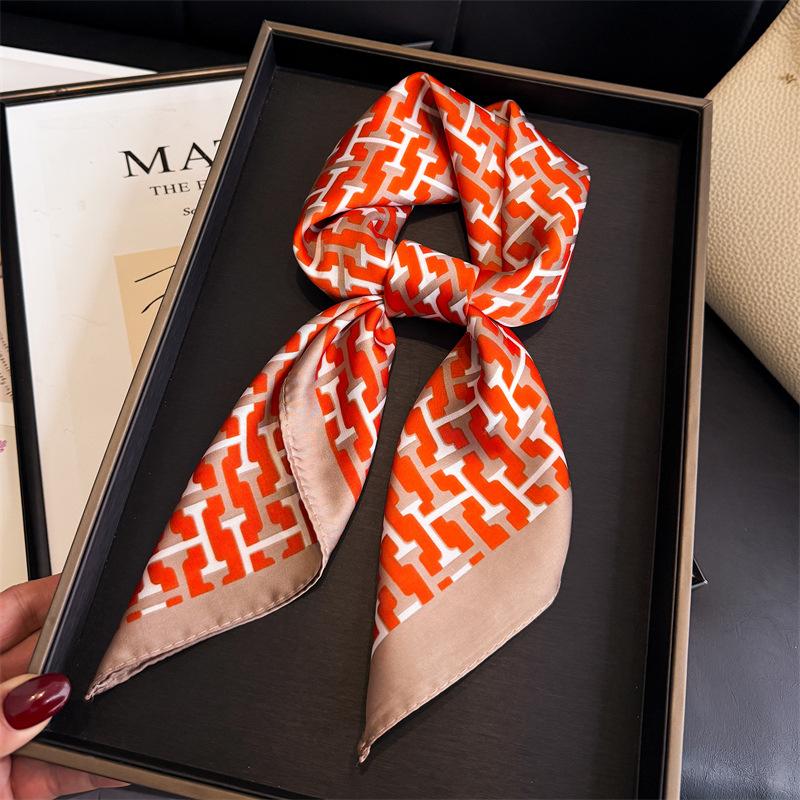 Light luxury printed scarf imitation silk retro high-end sunscreen shawl neck square scarf scarf silk scarf headscarf