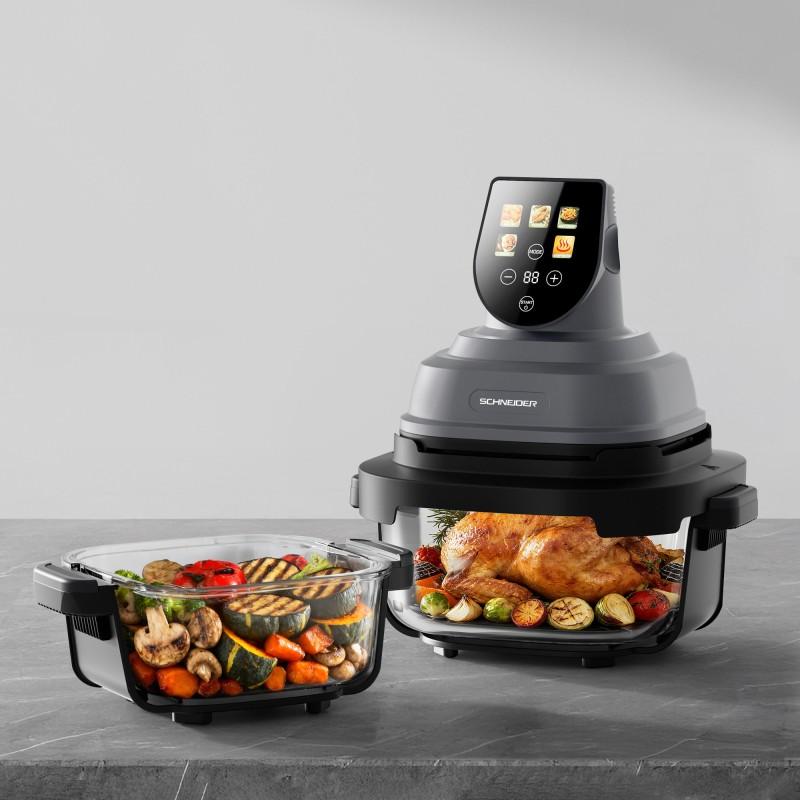 Schneider - Crispi - Or - Gris - Friteuse à Air Panoramique 1500w - 2 Bacs Verre