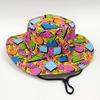 Klobouk Bucket Hat Široký okraj Barevný geometrický vzor Rybářský klobouk Bezpečnostní větruodolná šňůrka Přenosný skládací klobouk na ochranu před sluncem
