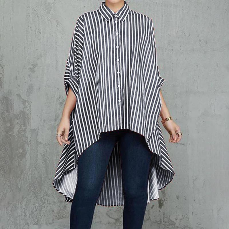 

VONDA Женские осенние рубашки с воротником-стойкой и рукавом 3/4 в полоску 5XL темно-синий