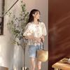 Women's Hollow Jacquard Puff Sleeve Babydoll Blouse - Summer Pullover Round Neck Top