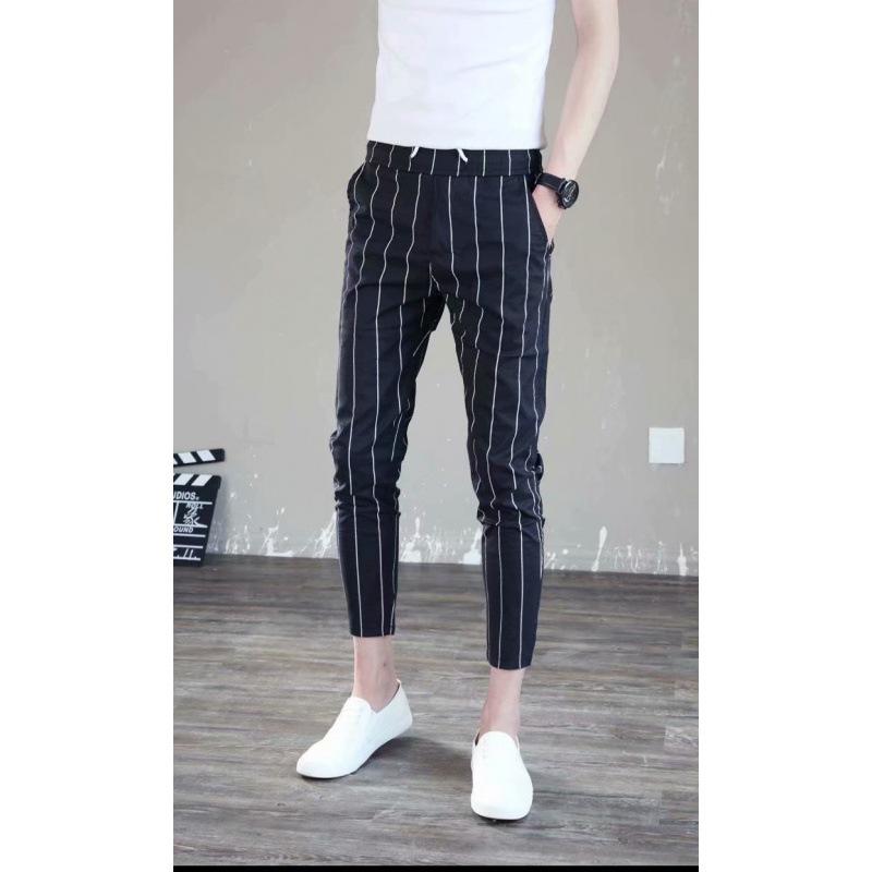 2024 Men's Korean Style Slim-Fit Striped Casual Nine-Point Pants