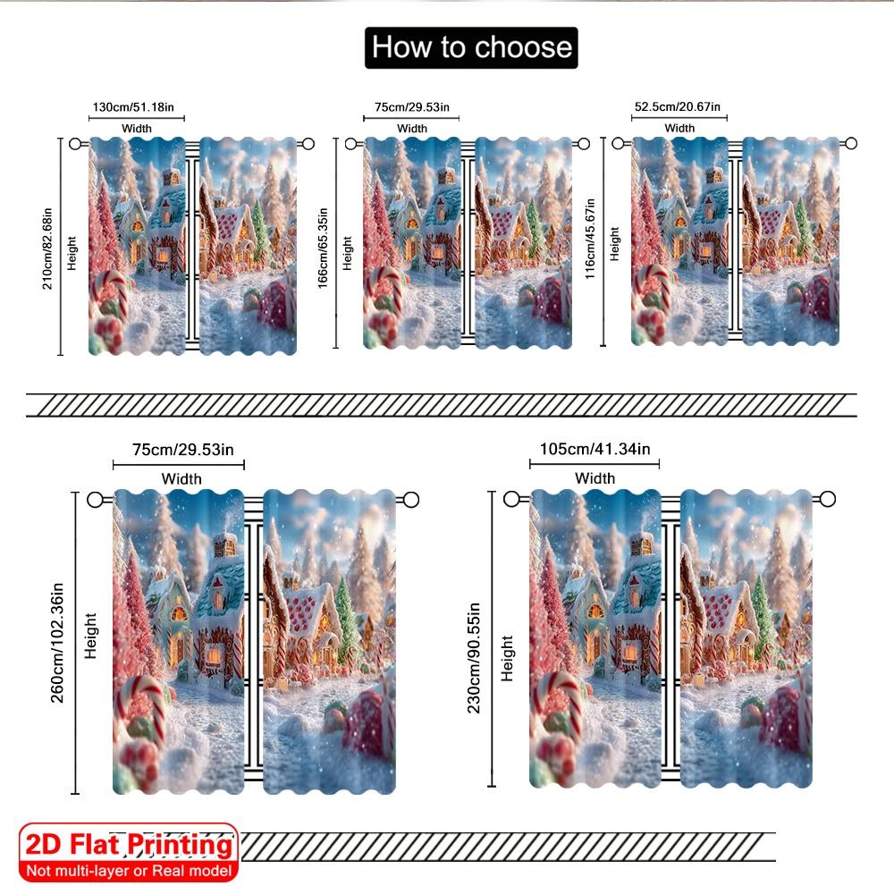 2pcs 2D flat printing Merry Christmas Popular Party Window Curtains Red Candy Village Fabric Without Electricity Festive
