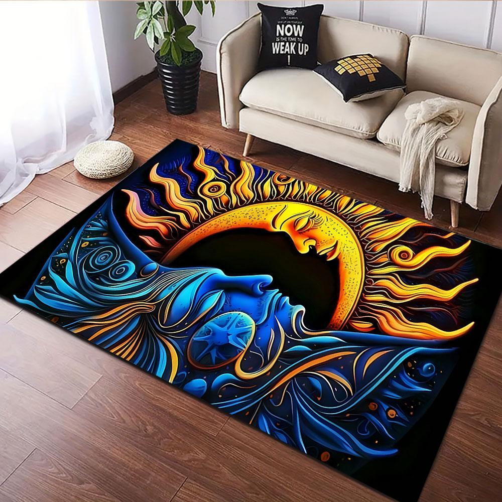 Sun and Moon Yin Yang Design Carpet Patterned Carpet, Suitable As a Non Slip Play Mat for the Living Room and Bedroom Sofa