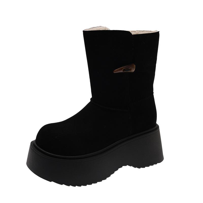 2025 Winter New Round Head Thick Sole Height Increase Two Wear Snow Boots Women's Korean Version Velvet Warm Snow Boots Women's Cotton Shoes
