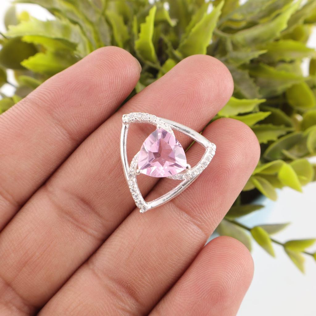 Morganite Gemstone 925 Solid Silver Jewelry Zircon Pendant Gift For Girlfriend CZP-10-7