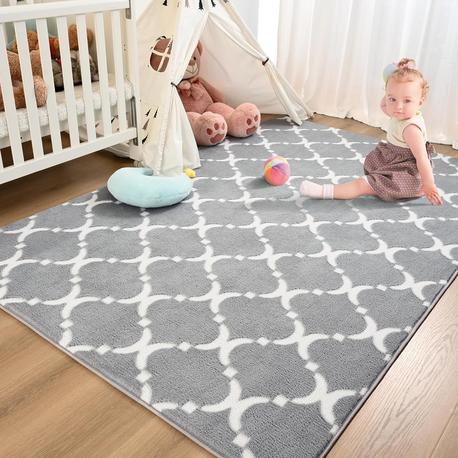 

Большой ворсистый ковер из пеноматериала с эффектом памяти для гостиной, 6x9 футов, черный плюшевый геометрический ковер для спальни, ковер для дома для декора детской комнаты 122x183cm серый